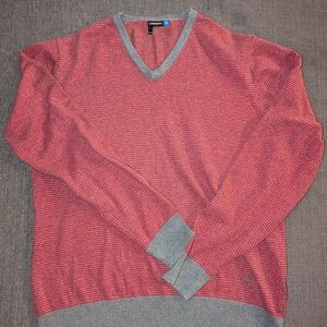 J.Lindeberg Striped Red and Gray V-Neck Sweater